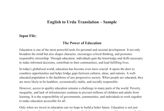do english to urdu translation for book or documentary